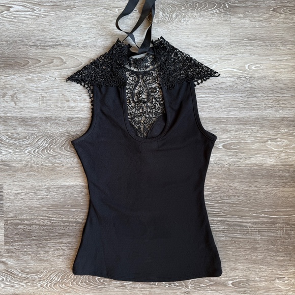 Stunning Black High Neck Lace Open Back Top - Picture 8 of 9